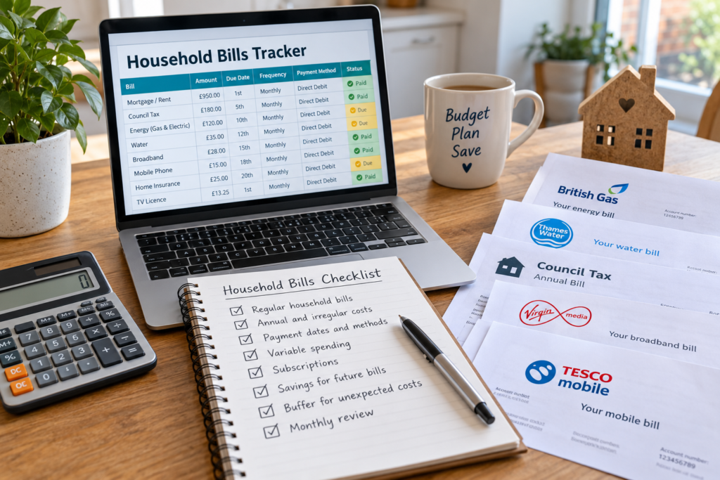 Household bills planning checklist for UK households