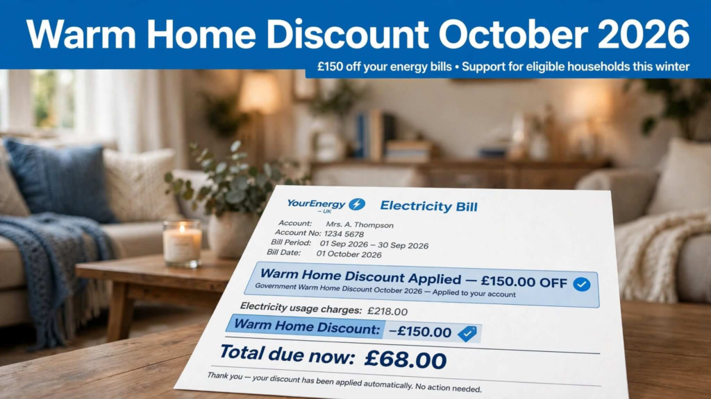 Warm Home Discount October 2026 £150 off electricity bill applied