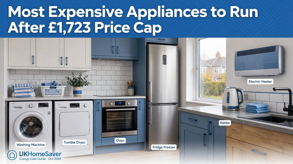 Most expensive appliances to run after £1,723 price cap October 2026 - washing machine, tumble dryer, oven, fridge freezer, kettle, electric heater